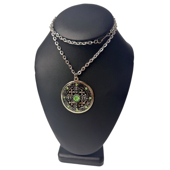 Jerusalem Jewelry - Vintage Silver Ornate Celtic Cross Pendant Necklace Peridot 24" Jerusalem
